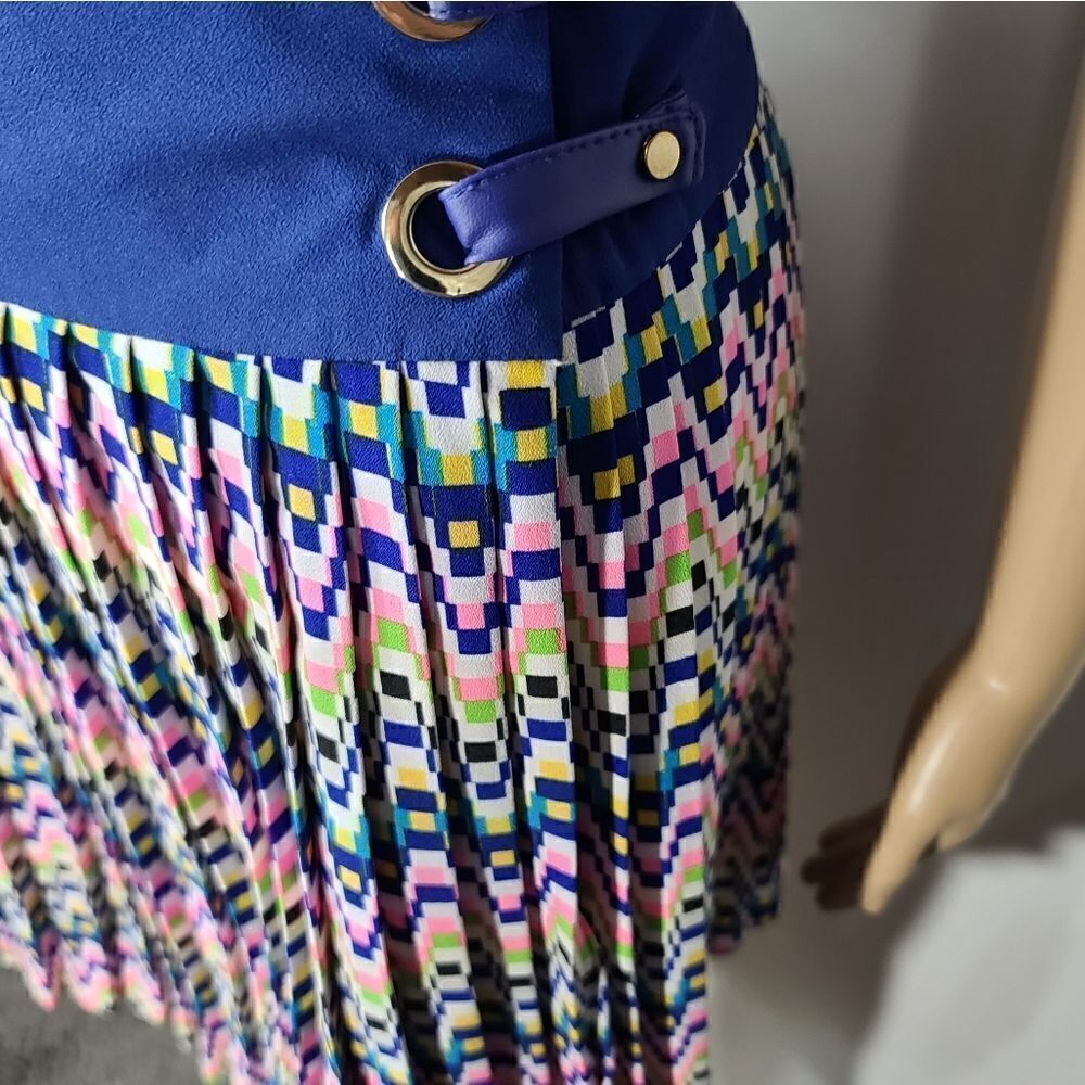 Esley Aztec Pleated Women's Pink & Blue Dress - Picture 6 of 11
